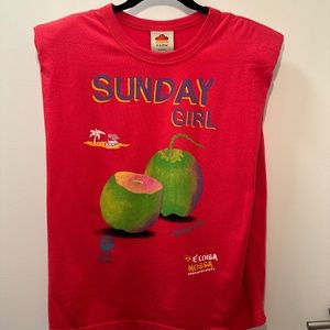 FARM RIO "Sunday Girl" Sleeveless T-Shirt w/ Shoulder Pads - Size S - Color Red